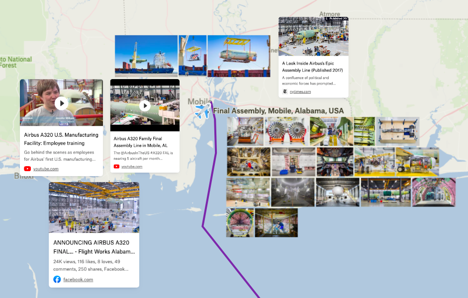 An interactive map of the Airbus A320 assembly in Mobile, Alabama, USA.